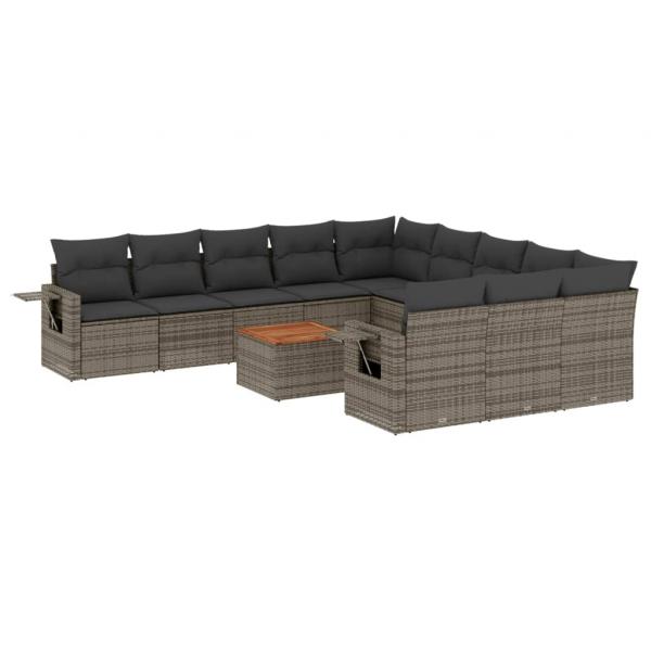 12-tlg. Garten-Sofagarnitur mit Kissen Grau Poly Rattan