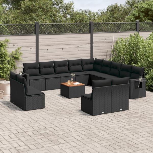 ARDEBO.de - 14-tlg. Garten-Sofagarnitur mit Kissen Schwarz Poly Rattan