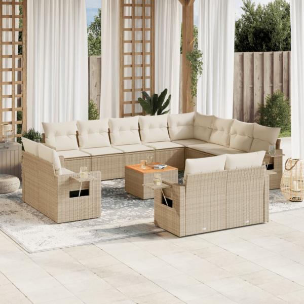 ARDEBO.de - 13-tlg. Garten-Sofagarnitur mit Kissen Beige Poly Rattan