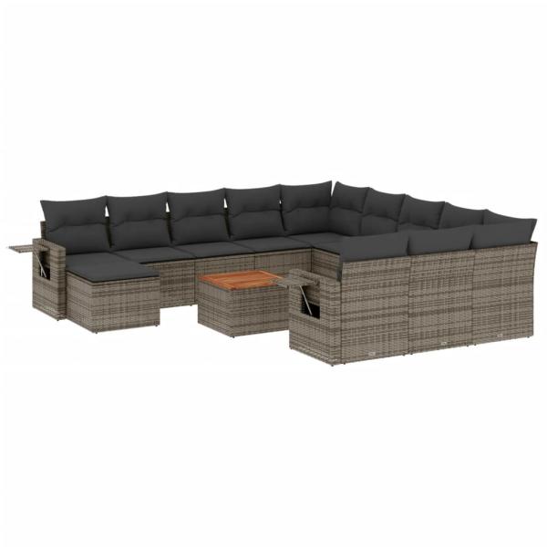 13-tlg. Garten-Sofagarnitur mit Kissen Grau Poly Rattan