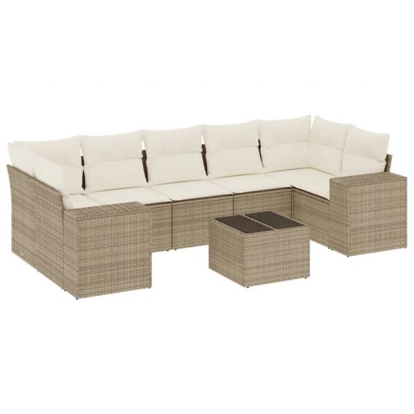 8-tlg. Garten-Sofagarnitur mit Kissen Beige Poly Rattan