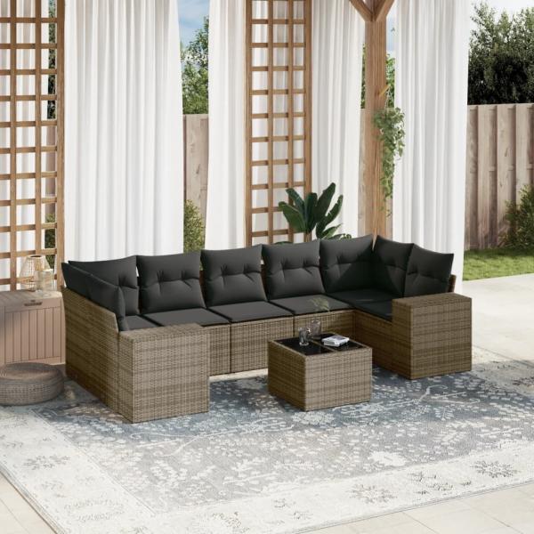 ARDEBO.de - 8-tlg. Garten-Sofagarnitur mit Kissen Grau Poly Rattan