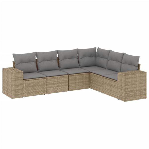 6-tlg. Garten-Sofagarnitur mit Kissen Beige Poly Rattan