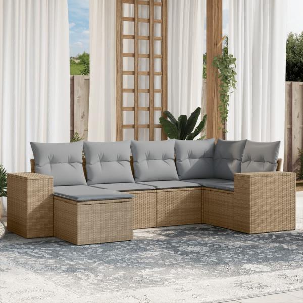 ARDEBO.de - 6-tlg. Garten-Sofagarnitur mit Kissen Beige Poly Rattan