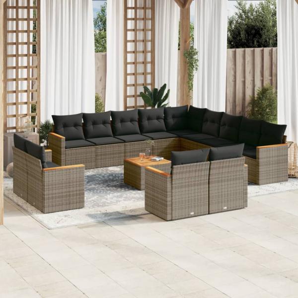 ARDEBO.de - 14-tlg. Garten-Sofagarnitur mit Kissen Grau Poly Rattan