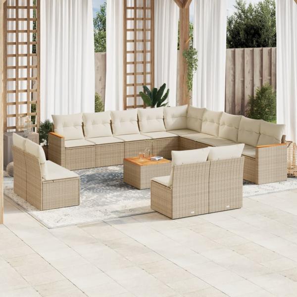 ARDEBO.de - 14-tlg. Garten-Sofagarnitur mit Kissen Beige Poly Rattan