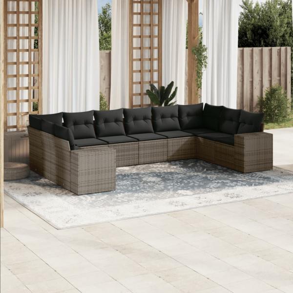 ARDEBO.de - 10-tlg. Garten-Sofagarnitur mit Kissen Grau Poly Rattan