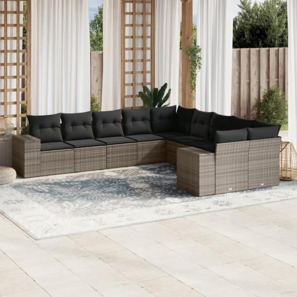 ARDEBO.de - 10-tlg. Garten-Sofagarnitur mit Kissen Grau Poly Rattan