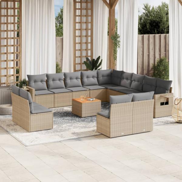 ARDEBO.de - 14-tlg. Garten-Sofagarnitur mit Kissen Beige Poly Rattan