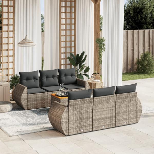 ARDEBO.de - 7-tlg. Garten-Sofagarnitur mit Kissen Grau Poly Rattan