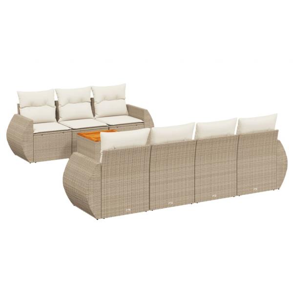 8-tlg. Garten-Sofagarnitur mit Kissen Beige Poly Rattan