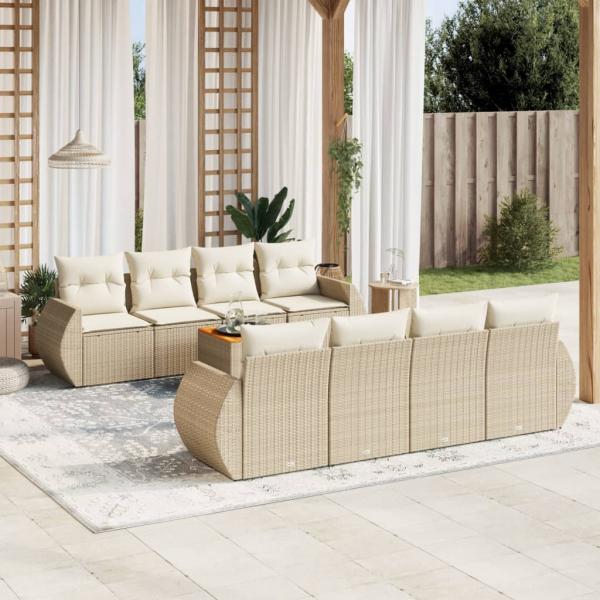 ARDEBO.de - 9-tlg. Garten-Sofagarnitur mit Kissen Beige Poly Rattan