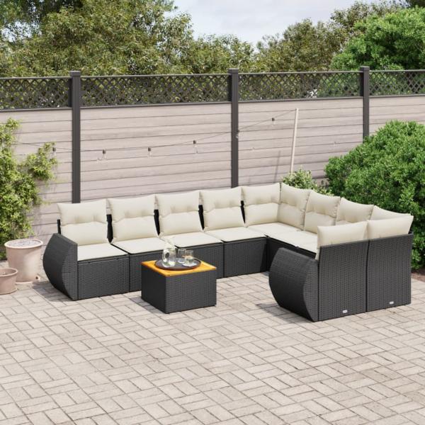 ARDEBO.de - 9-tlg. Garten-Sofagarnitur mit Kissen Schwarz Poly Rattan