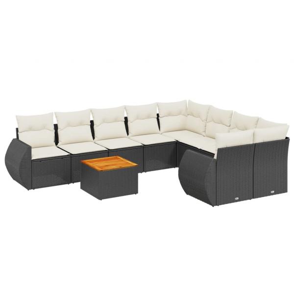 9-tlg. Garten-Sofagarnitur mit Kissen Schwarz Poly Rattan