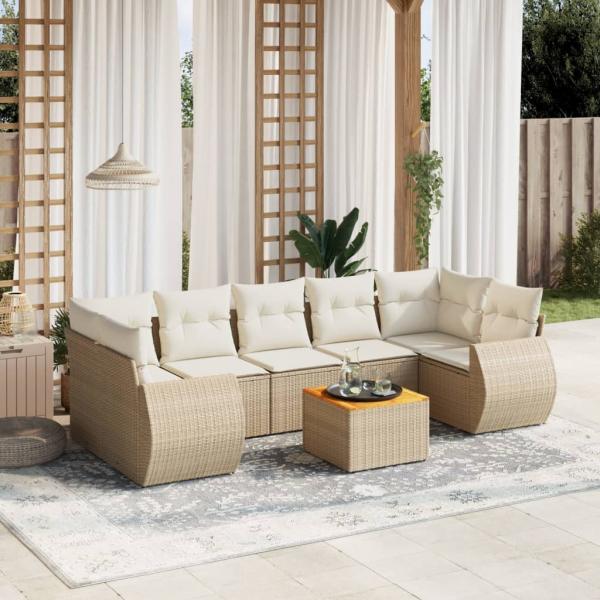 ARDEBO.de - 8-tlg. Garten-Sofagarnitur mit Kissen Beige Poly Rattan