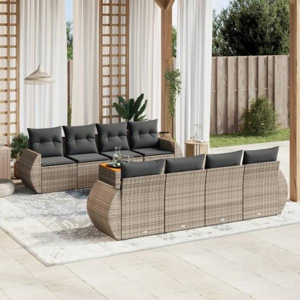 ARDEBO.de - 9-tlg. Garten-Sofagarnitur mit Kissen Grau Poly Rattan