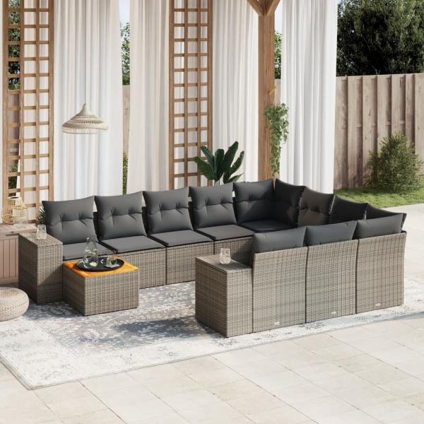 ARDEBO.de - 11-tlg. Garten-Sofagarnitur mit Kissen Grau Poly Rattan