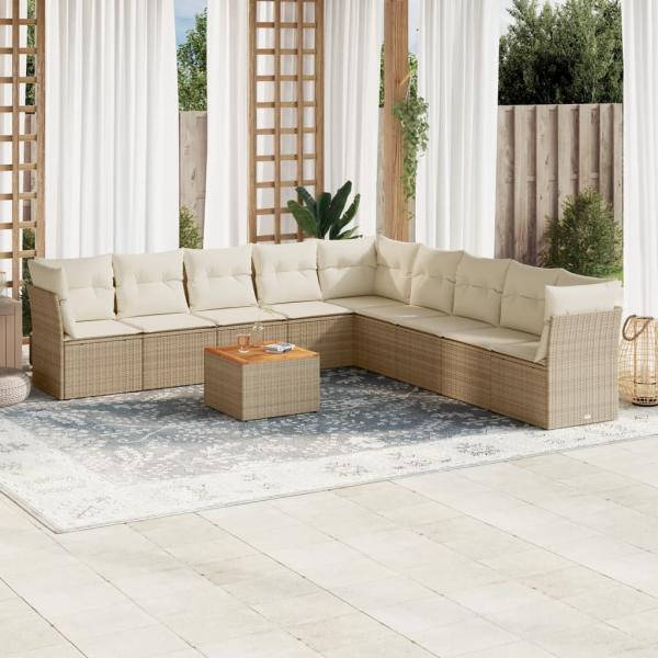 ARDEBO.de - 10-tlg. Garten-Sofagarnitur mit Kissen Beige Poly Rattan