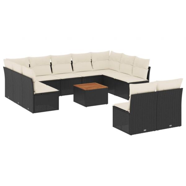 12-tlg. Garten-Sofagarnitur mit Kissen Schwarz Poly Rattan