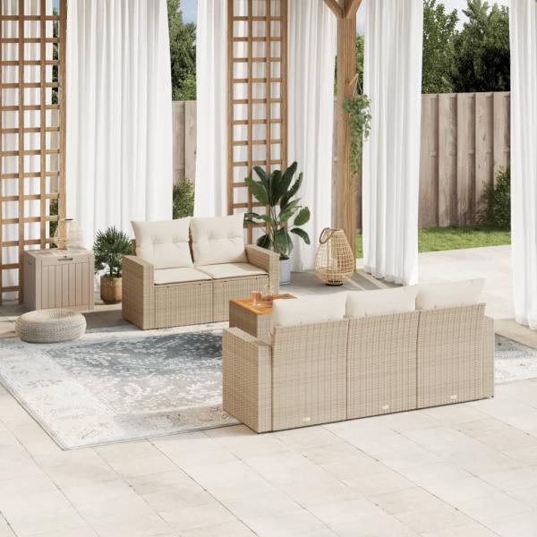 ARDEBO.de - 6-tlg. Garten-Sofagarnitur mit Kissen Beige Poly Rattan