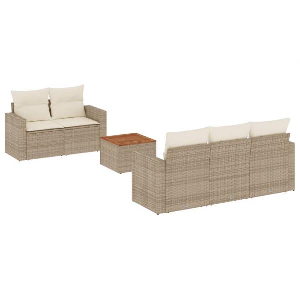 6-tlg. Garten-Sofagarnitur mit Kissen Beige Poly Rattan