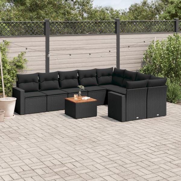 ARDEBO.de - 10-tlg. Garten-Sofagarnitur mit Kissen Schwarz Poly Rattan