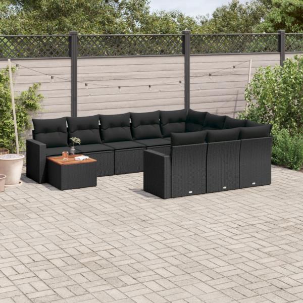 ARDEBO.de - 11-tlg. Garten-Sofagarnitur mit Kissen Schwarz Poly Rattan