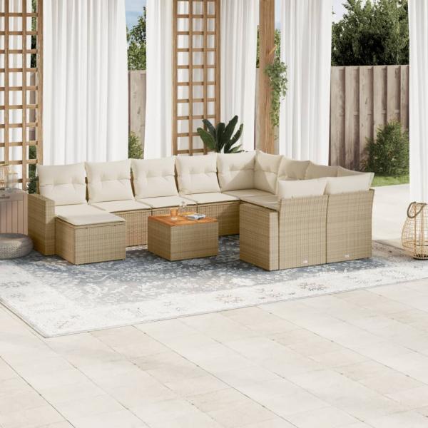 ARDEBO.de - 11-tlg. Garten-Sofagarnitur mit Kissen Beige Poly Rattan