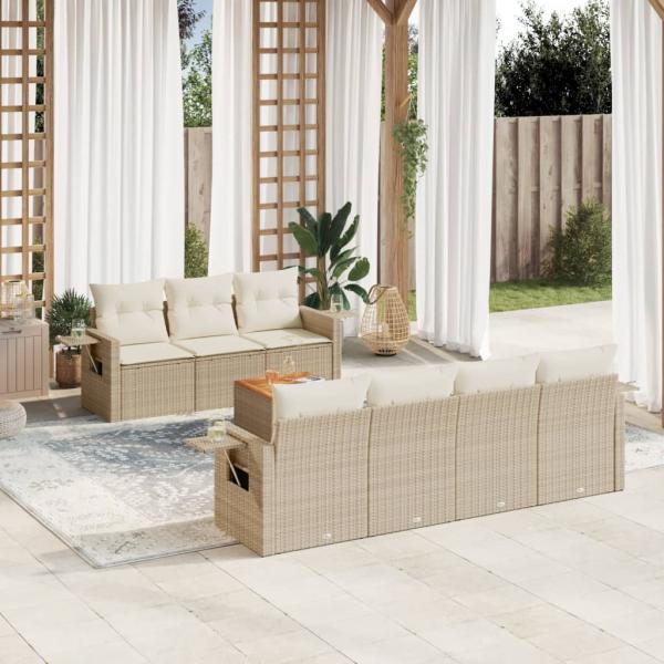 ARDEBO.de - 8-tlg. Garten-Sofagarnitur mit Kissen Beige Poly Rattan