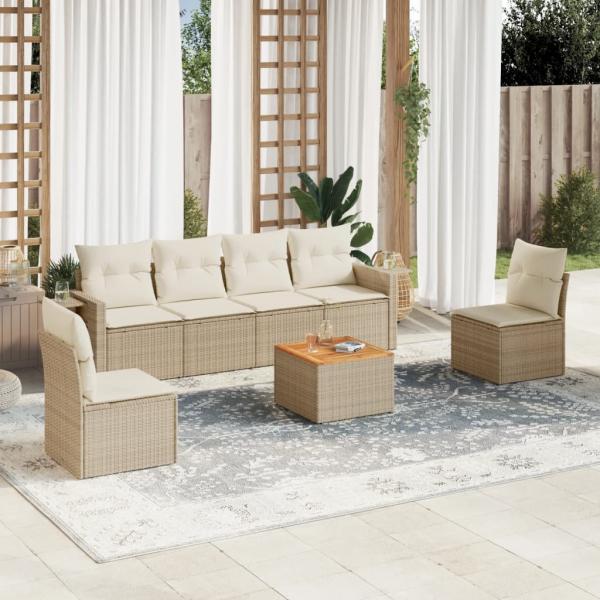 ARDEBO.de - 7-tlg. Garten-Sofagarnitur mit Kissen Beige Poly Rattan