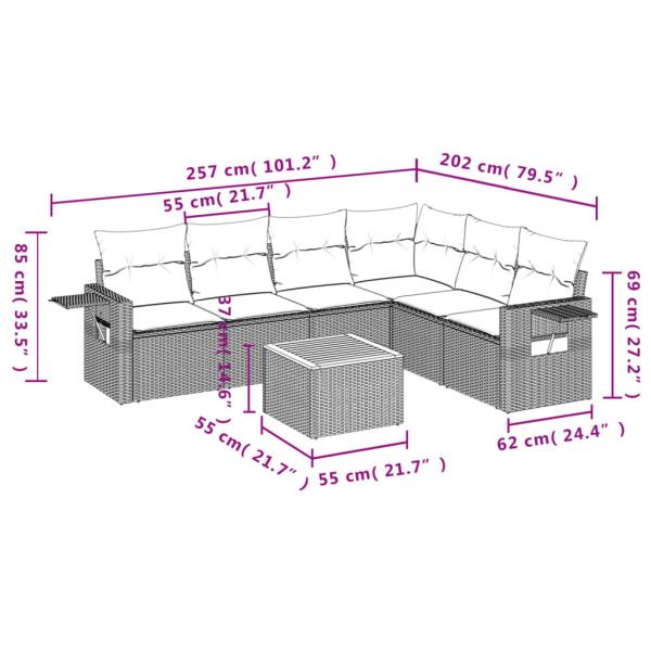 7-tlg. Garten-Sofagarnitur mit Kissen Beige Poly Rattan