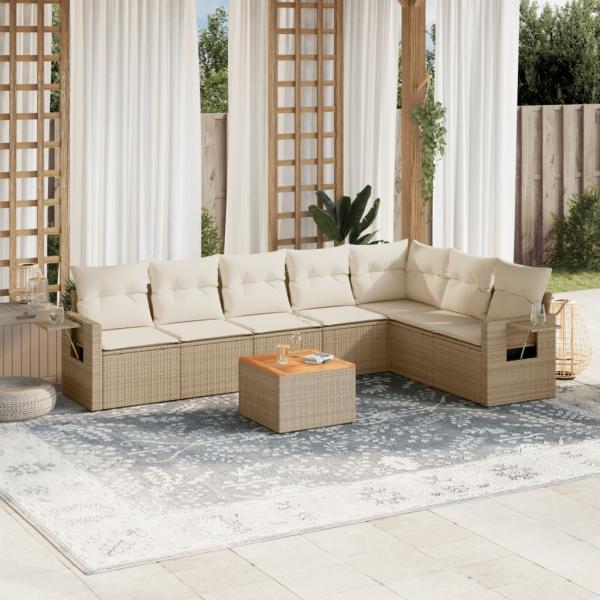 ARDEBO.de - 8-tlg. Garten-Sofagarnitur mit Kissen Beige Poly Rattan