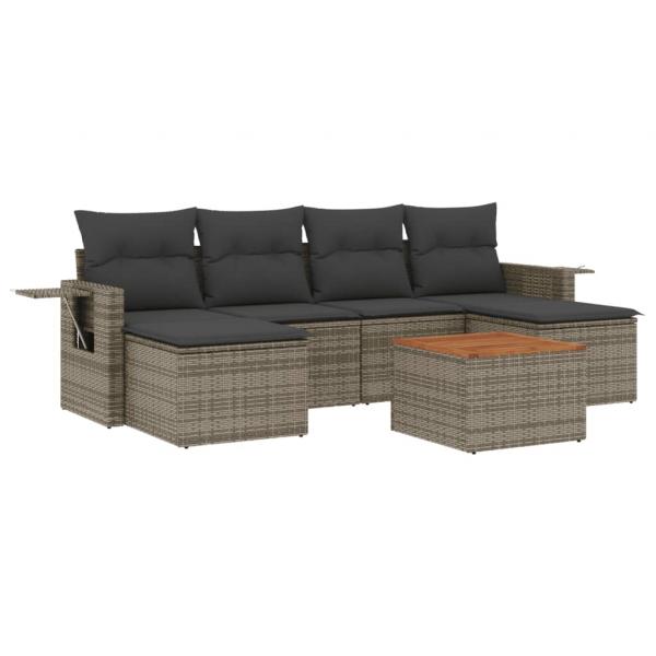 7-tlg. Garten-Sofagarnitur mit Kissen Grau Poly Rattan