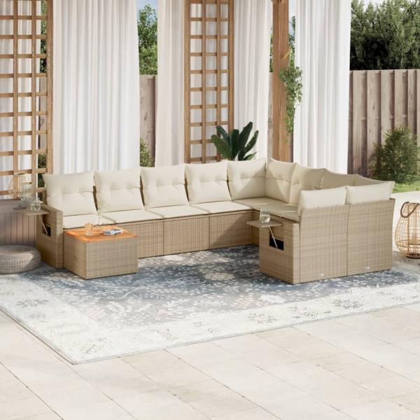 ARDEBO.de - 10-tlg. Garten-Sofagarnitur mit Kissen Beige Poly Rattan