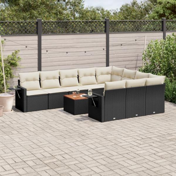 ARDEBO.de - 11-tlg. Garten-Sofagarnitur mit Kissen Schwarz Poly Rattan