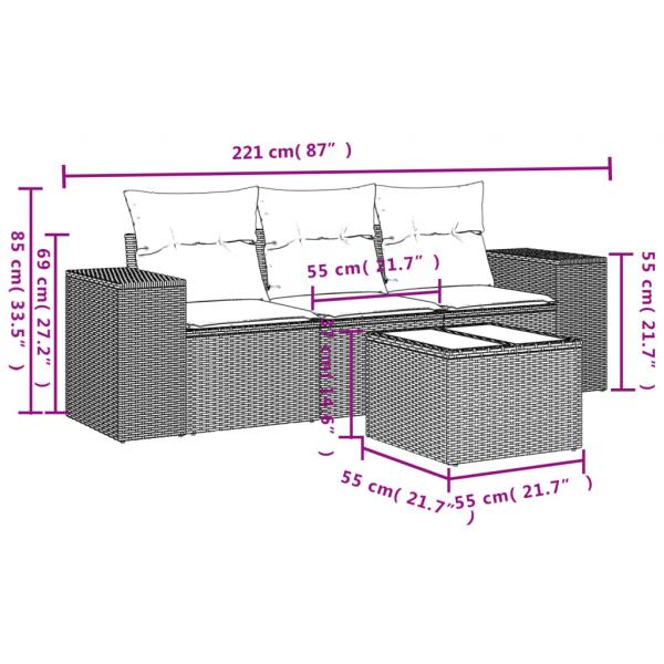 4-tlg. Garten-Sofagarnitur mit Kissen Beige Poly Rattan