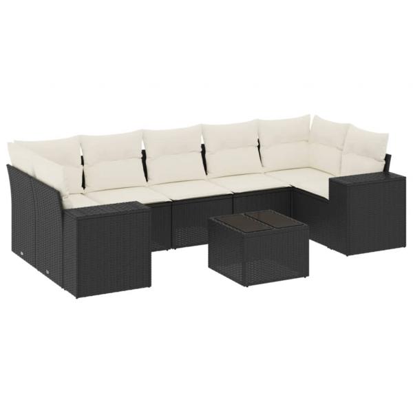 8-tlg. Garten-Sofagarnitur mit Kissen Schwarz Poly Rattan