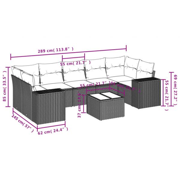 8-tlg. Garten-Sofagarnitur mit Kissen Schwarz Poly Rattan