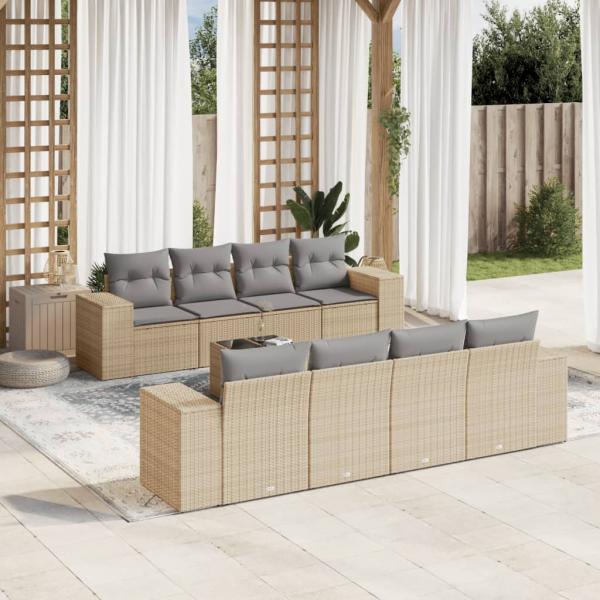 ARDEBO.de - 9-tlg. Garten-Sofagarnitur mit Kissen Beige Poly Rattan