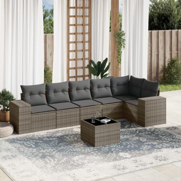 ARDEBO.de - 7-tlg. Garten-Sofagarnitur mit Kissen Grau Poly Rattan