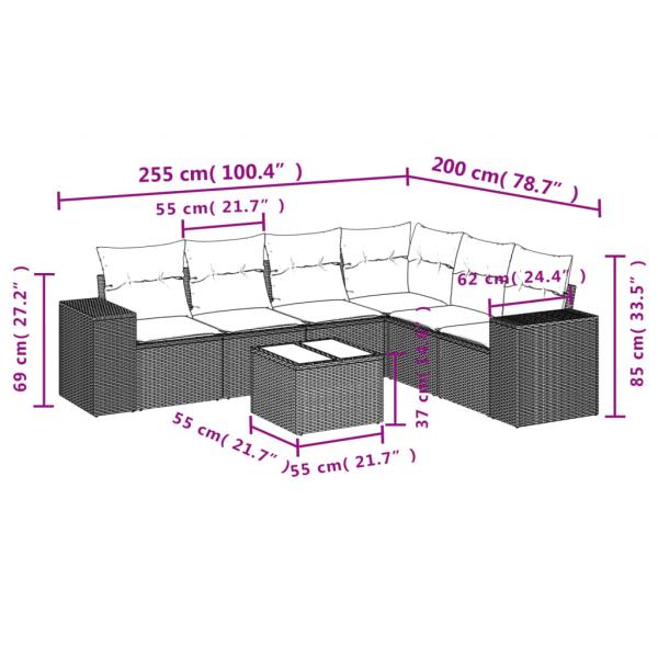 7-tlg. Garten-Sofagarnitur mit Kissen Beige Poly Rattan