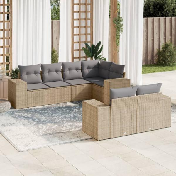 ARDEBO.de - 7-tlg. Garten-Sofagarnitur mit Kissen Beige Poly Rattan