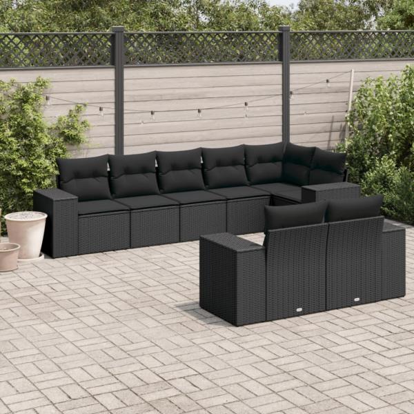 ARDEBO.de - 8-tlg. Garten-Sofagarnitur mit Kissen Schwarz Poly Rattan