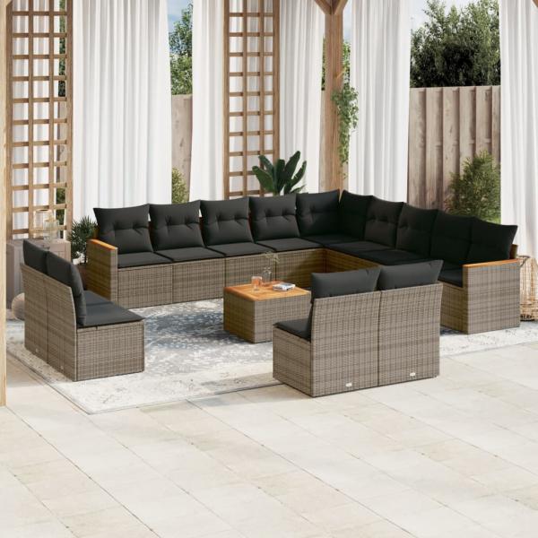 ARDEBO.de - 14-tlg. Garten-Sofagarnitur mit Kissen Grau Poly Rattan