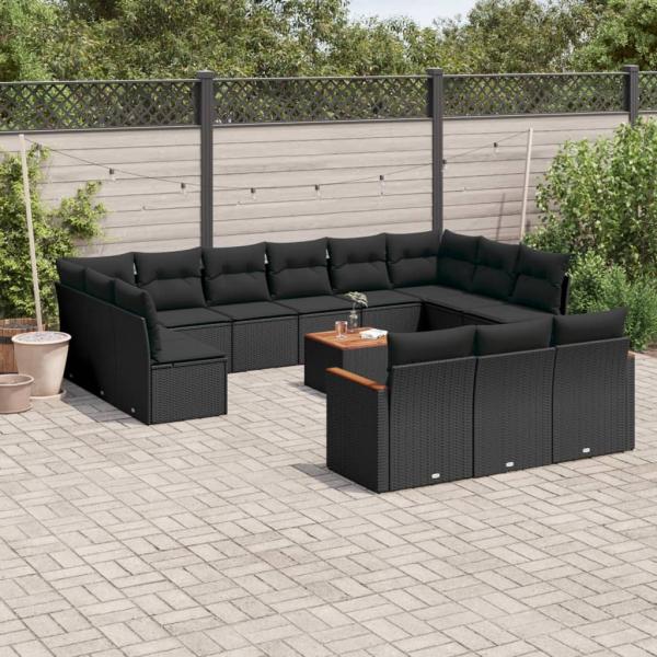 ARDEBO.de - 14-tlg. Garten-Sofagarnitur mit Kissen Schwarz Poly Rattan