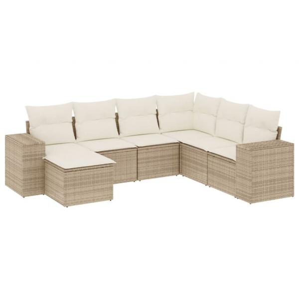 7-tlg. Garten-Sofagarnitur mit Kissen Beige Poly Rattan