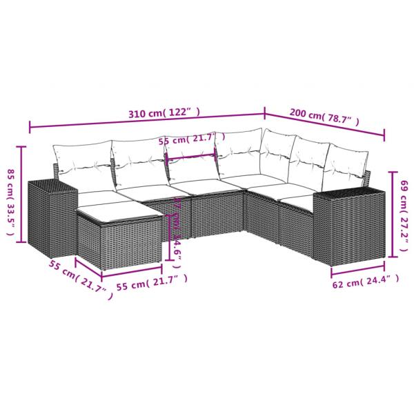 7-tlg. Garten-Sofagarnitur mit Kissen Beige Poly Rattan