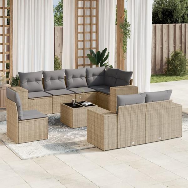 ARDEBO.de - 9-tlg. Garten-Sofagarnitur mit Kissen Beige Poly Rattan