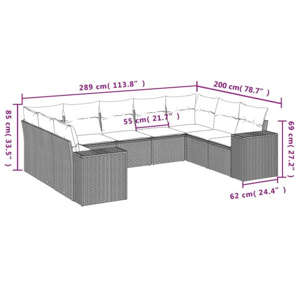 9-tlg. Garten-Sofagarnitur mit Kissen Schwarz Poly Rattan