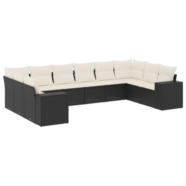 10-tlg. Garten-Sofagarnitur mit Kissen Schwarz Poly Rattan